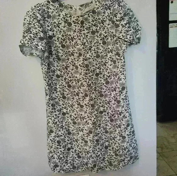 LOFT Linen blend Black and White Floral Print Shift Dress Size 2 - Picture 2 of 3